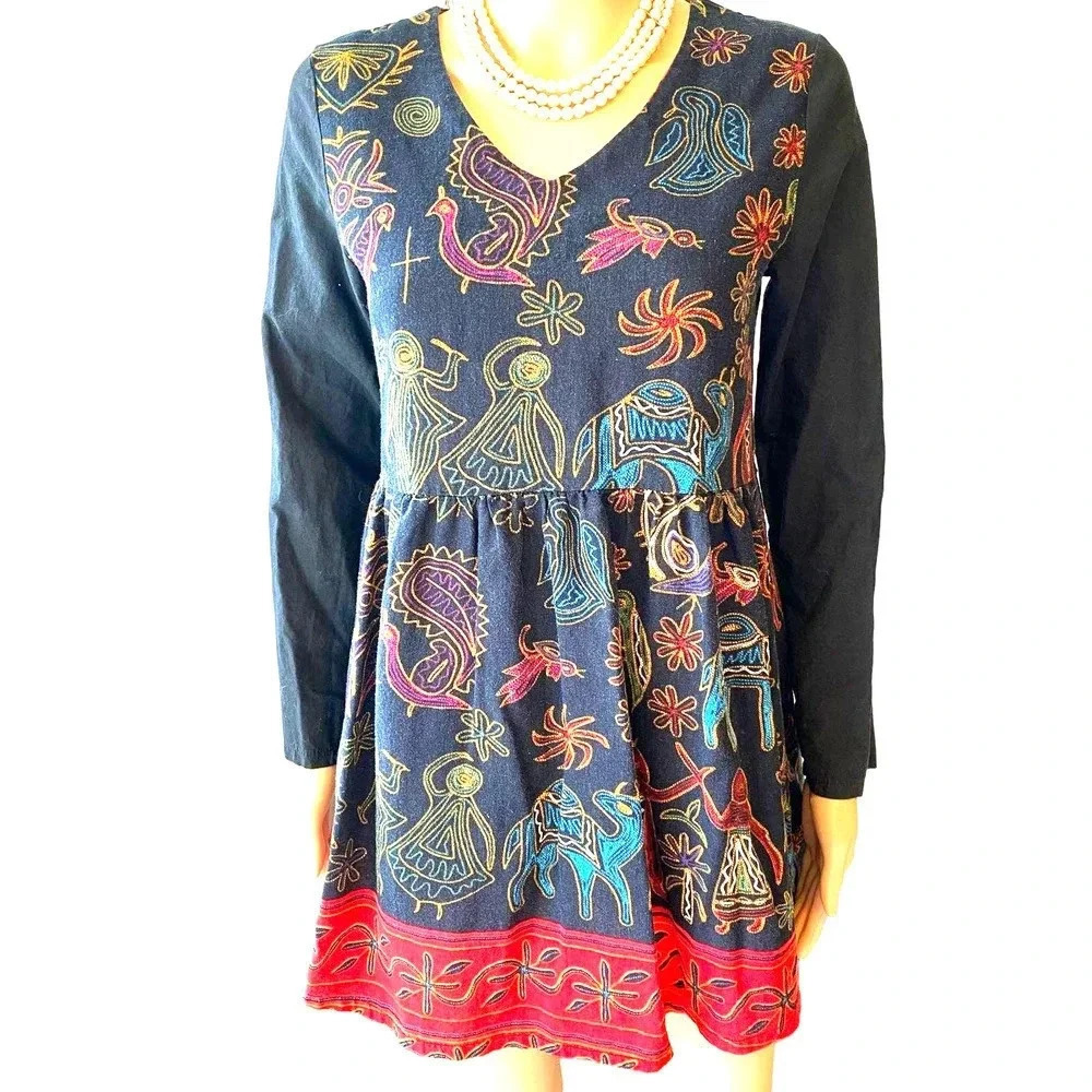 Boho Y2k Artsy Print Art To Wear Summer Festival Blouse women size S